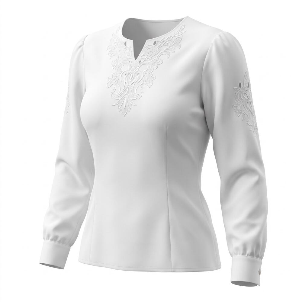 Vintage Nicola Petites 8P White Embroidered Cutwork Blouse Puff Sleeve